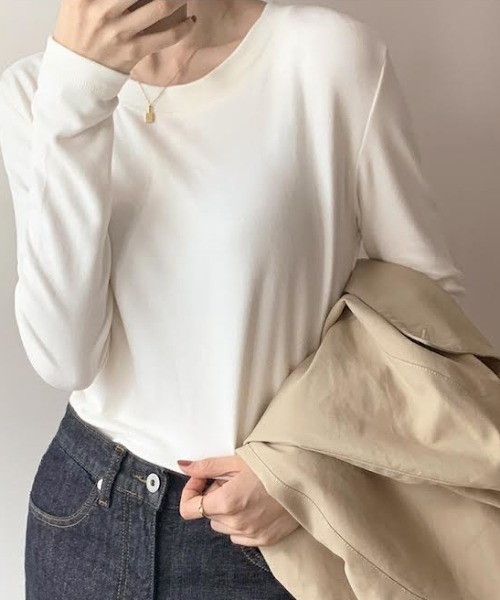 cammie(キャミー)の「シンプルフィットロンT(Tシャツ/カットソー・レディース・ベージュ/ダークグレー/ブラック/ブラウン/ホワイト・LARGE/MEDIUM)」の2枚目の写真
