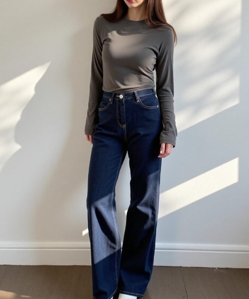 cammie(キャミー)の「シンプルフィットロンT(Tシャツ/カットソー・レディース・ベージュ/ダークグレー/ブラック/ブラウン/ホワイト・LARGE/MEDIUM)」の17枚目の写真