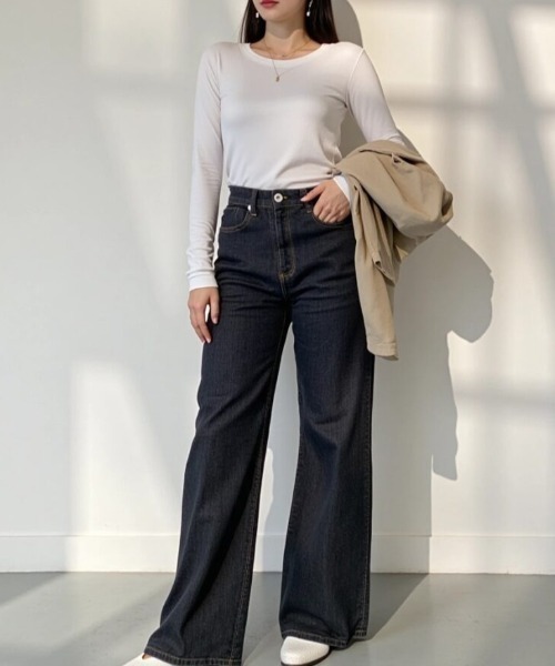 cammie(キャミー)の「シンプルフィットロンT(Tシャツ/カットソー・レディース・ベージュ/ダークグレー/ブラック/ブラウン/ホワイト・LARGE/MEDIUM)」の9枚目の写真