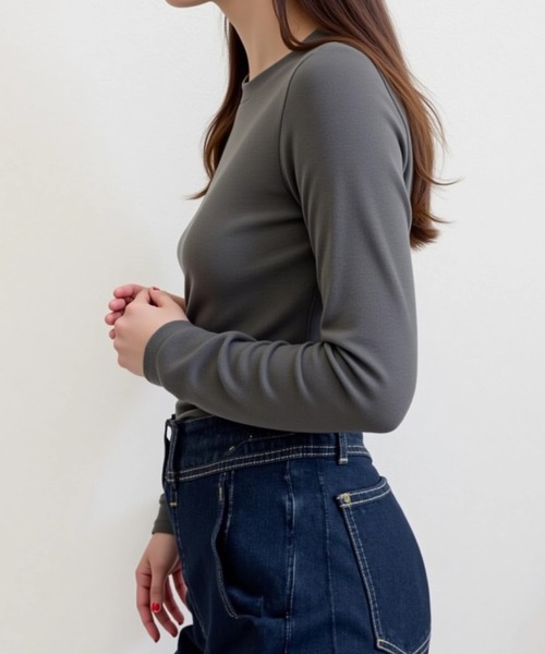 cammie(キャミー)の「シンプルフィットロンT(Tシャツ/カットソー・レディース・ベージュ/ダークグレー/ブラック/ブラウン/ホワイト・LARGE/MEDIUM)」の16枚目の写真