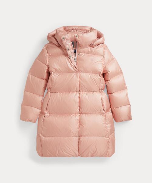 メタリック ダウン フーデッド ロング ジャケット（ダウンジャケット