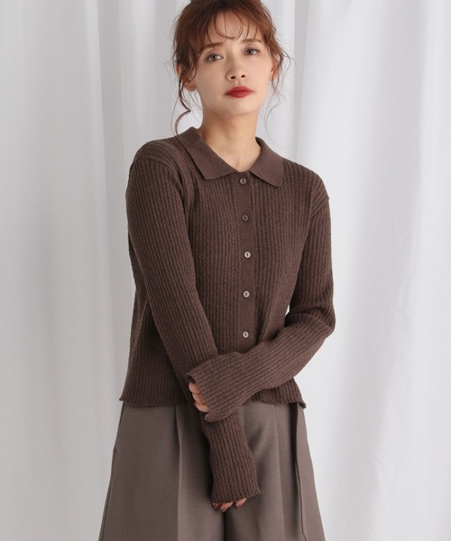 mysty woman（ミスティウーマン）の「ブークレ襟付きカーディガン 581462（カーディガン/ボレロ・レディース・アイボリー/ブルー/ブラウン・FREE）」の2枚目の写真