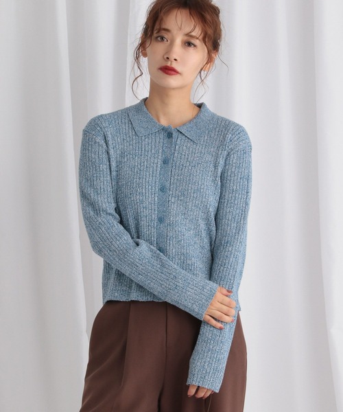 mysty woman（ミスティウーマン）の「ブークレ襟付きカーディガン 581462（カーディガン/ボレロ・レディース・アイボリー/ブルー/ブラウン・FREE）」の3枚目の写真