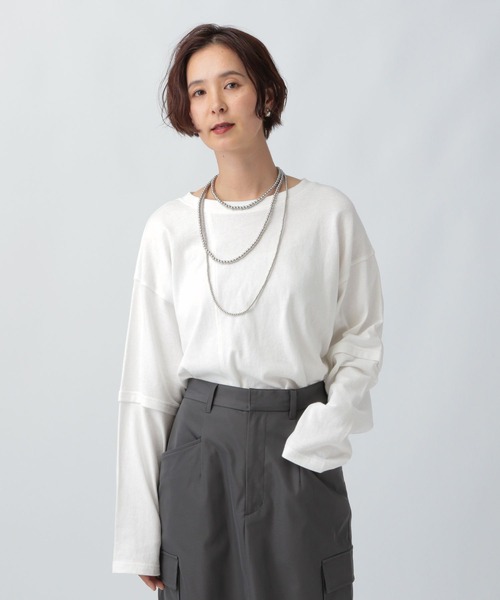 LEPSIM(レプシィム)の「リメイクライクプルオーバー 579852(Tシャツ/カットソー・レディース・チャコールグレー/オフホワイト/ライトベージュ・FREE)」の2枚目の写真