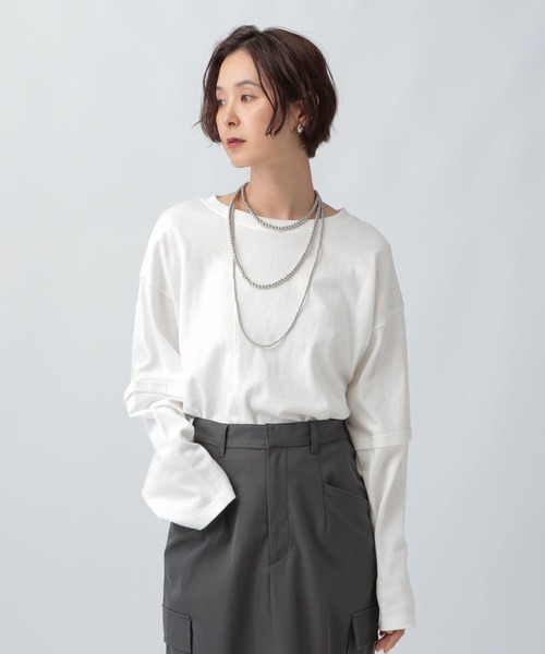 LEPSIM(レプシィム)の「リメイクライクプルオーバー 579852(Tシャツ/カットソー・レディース・チャコールグレー/オフホワイト/ライトベージュ・FREE)」の4枚目の写真