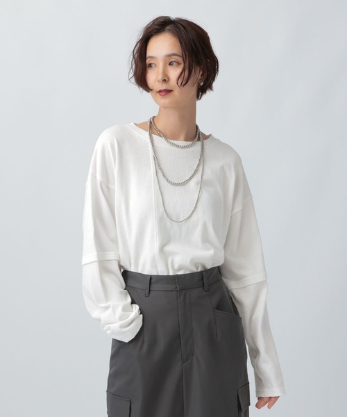 LEPSIM(レプシィム)の「リメイクライクプルオーバー 579852(Tシャツ/カットソー・レディース・チャコールグレー/オフホワイト/ライトベージュ・FREE)」の6枚目の写真