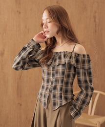 check off shoulder frill blouse