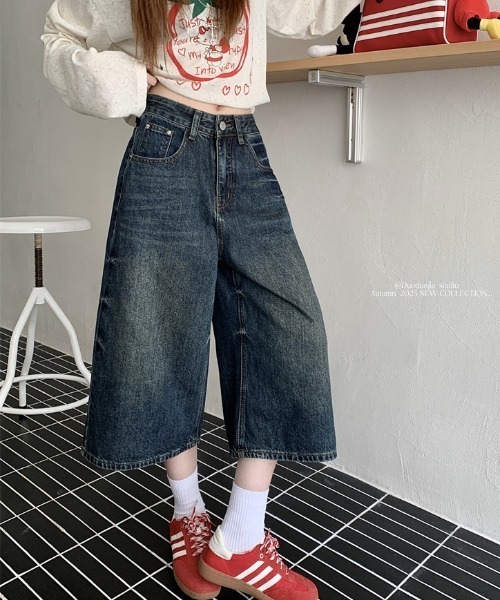 FREE STYLISTS(フリー スタイリスト)の「YUGA_YGMC Denim 3/4-length wide pants(デニムパンツ・レディース・インディゴブルー・XL/L/S/M)」の1枚目の写真