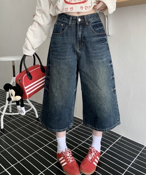 FREE STYLISTS(フリー スタイリスト)の「YUGA_YGMC Denim 3/4-length wide pants(デニムパンツ・レディース・インディゴブルー・XL/L/S/M)」の3枚目の写真