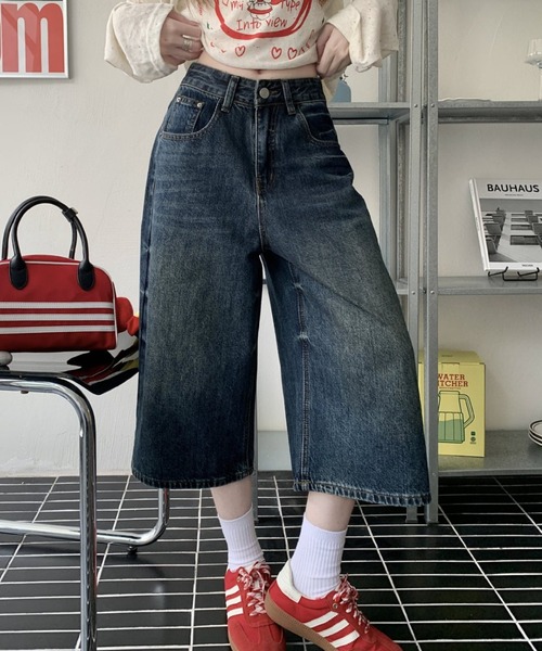 FREE STYLISTS(フリー スタイリスト)の「YUGA_YGMC Denim 3/4-length wide pants(デニムパンツ・レディース・インディゴブルー・XL/L/S/M)」の4枚目の写真