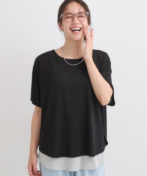 SHOO・LA・RUE(シューラルー)の「【S-LL/体型カバー】インせず着られる レイヤードトップス(Tシャツ/カットソー・レディース・イエロー系その他6/ブラック系4/ネイビー系/ベージュ系その他3・01/03/02/04)」の2枚目の写真