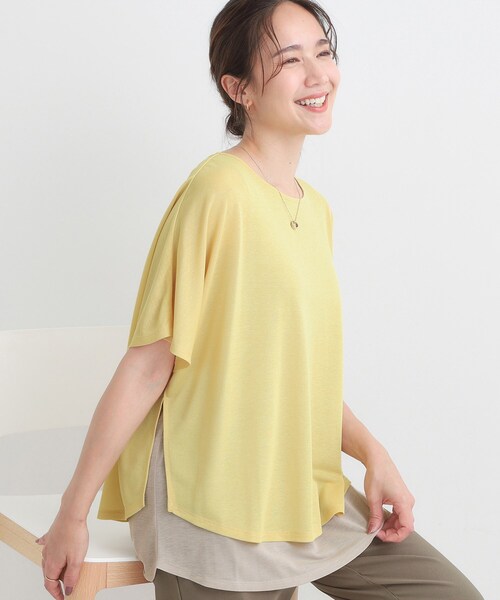 SHOO・LA・RUE(シューラルー)の「【S-LL/体型カバー】インせず着られる レイヤードトップス(Tシャツ/カットソー・レディース・イエロー系その他6/ブラック系4/ネイビー系/ベージュ系その他3・01/03/02/04)」の1枚目の写真