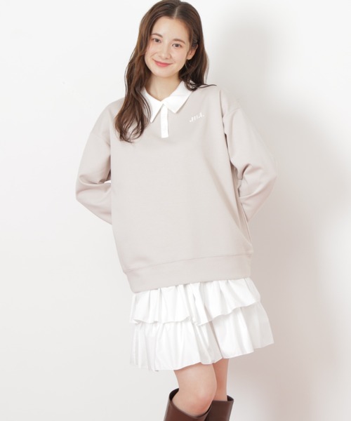 JILL by JILL STUART（ジルバイジルスチュアート）の「ポロ衿スウェットフリルミニセットアップ（ワンピース・レディース・ベージュ/グレー/ブラック・FREE）」の3枚目の写真
