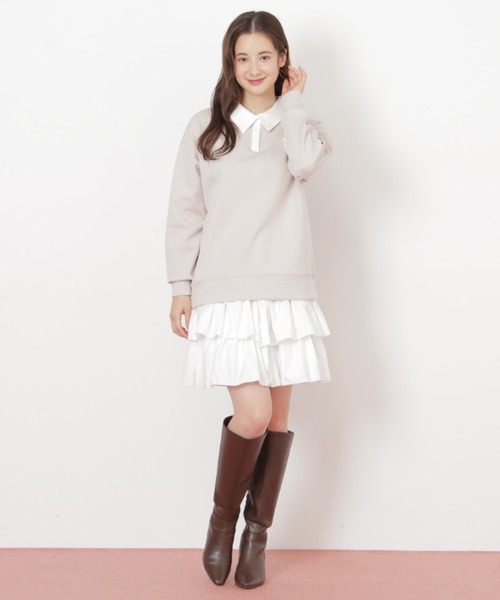 JILL by JILL STUART（ジルバイジルスチュアート）の「ポロ衿スウェットフリルミニセットアップ（ワンピース・レディース・ベージュ/グレー/ブラック・FREE）」の18枚目の写真