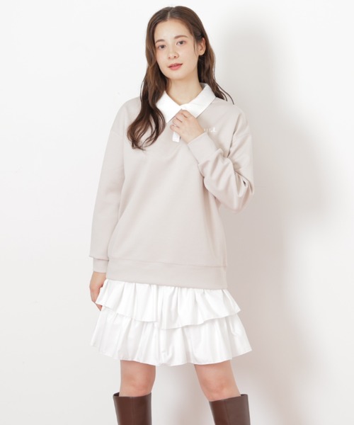 JILL by JILL STUART（ジルバイジルスチュアート）の「ポロ衿スウェットフリルミニセットアップ（ワンピース・レディース・ベージュ/グレー/ブラック・FREE）」の14枚目の写真