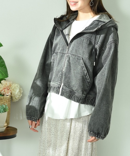 INTERPLANET（インタープラネット）の「デニムフードブルゾン（ブルゾン・レディース・ブラック/ブルー・FREE）」の17枚目の写真