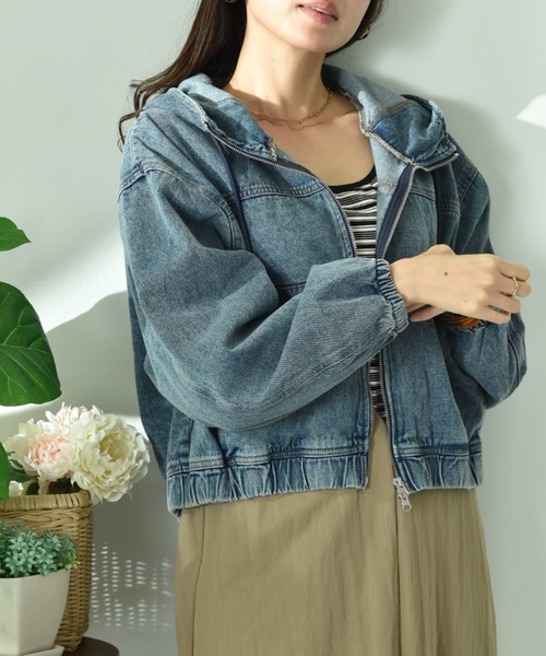 INTERPLANET（インタープラネット）の「デニムフードブルゾン（ブルゾン・レディース・ブラック/ブルー・FREE）」の9枚目の写真