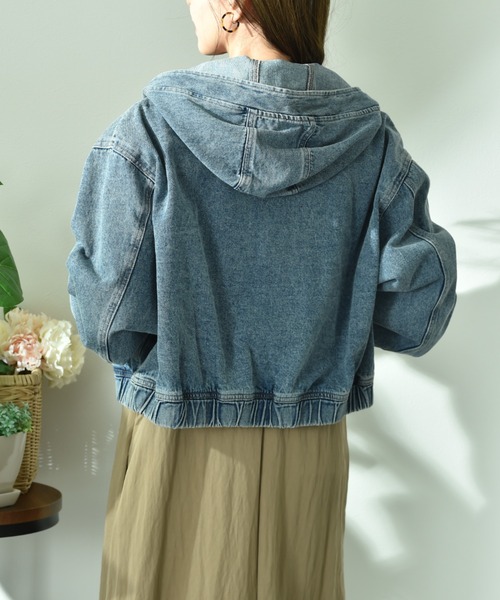 INTERPLANET（インタープラネット）の「デニムフードブルゾン（ブルゾン・レディース・ブラック/ブルー・FREE）」の7枚目の写真