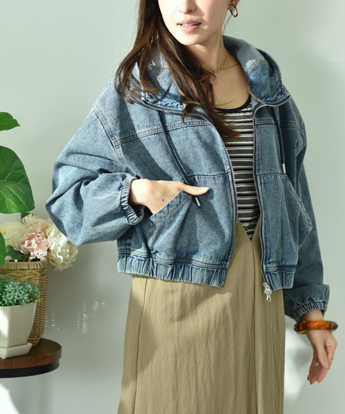 INTERPLANET（インタープラネット）の「デニムフードブルゾン（ブルゾン・レディース・ブラック/ブルー・FREE）」の8枚目の写真