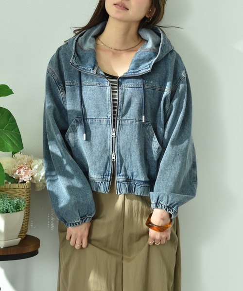 INTERPLANET（インタープラネット）の「デニムフードブルゾン（ブルゾン・レディース・ブラック/ブルー・FREE）」の10枚目の写真