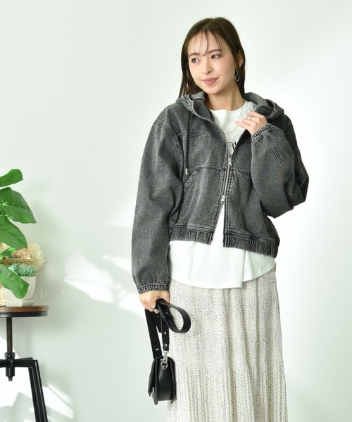 INTERPLANET（インタープラネット）の「デニムフードブルゾン（ブルゾン・レディース・ブラック/ブルー・FREE）」の21枚目の写真