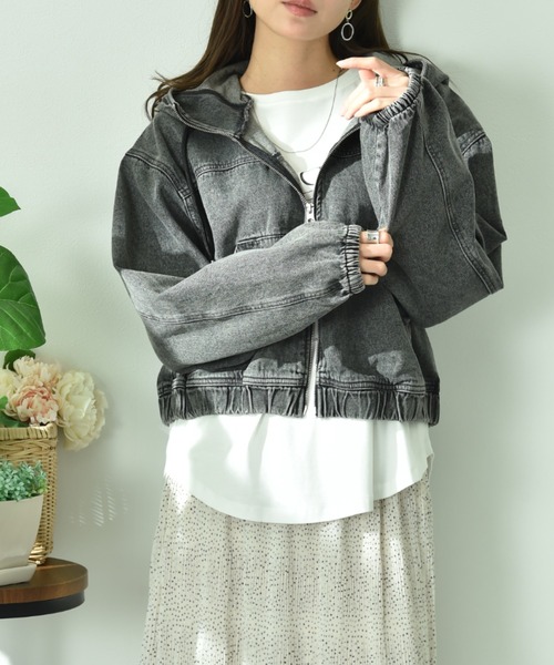 INTERPLANET（インタープラネット）の「デニムフードブルゾン（ブルゾン・レディース・ブラック/ブルー・FREE）」の15枚目の写真