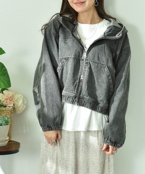 INTERPLANET（インタープラネット）の「デニムフードブルゾン（ブルゾン・レディース・ブラック/ブルー・FREE）」の16枚目の写真