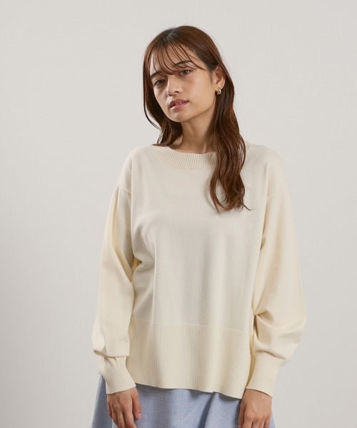 QUEENS COURT（クイーンズコート）の「シアバターボートネックニット≪手洗い可能≫（ニット/セーター・レディース・ブラック/オフホワイト/レッド/ライトグレー/サックスブルー・M）」の2枚目の写真