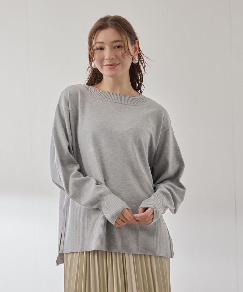 QUEENS COURT（クイーンズコート）の「シアバターボートネックニット≪手洗い可能≫（ニット/セーター・レディース・ブラック/オフホワイト/レッド/ライトグレー/サックスブルー・M）」の4枚目の写真