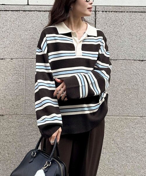 fredy emue（フレディエミュ）の「ラガーボーダーニットプルオーバー（ニット/セーター・レディース・ブラウン系その他/グレー系その他/ブラック系その他・38）」の3枚目の写真