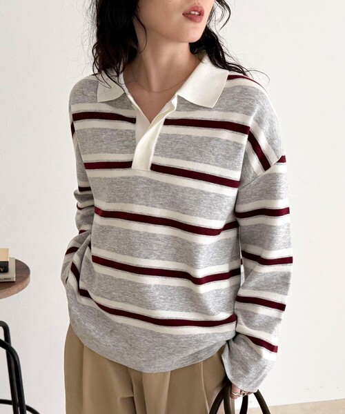 fredy emue（フレディエミュ）の「ラガーボーダーニットプルオーバー（ニット/セーター・レディース・ブラウン系その他/グレー系その他/ブラック系その他・38）」の14枚目の写真