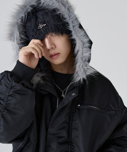 MSG（エムエスジー）の「メタルプレートフェザービーニー【UNISEX】（ニットキャップ/ビーニー・メンズ・ブラック/グレー・FREE）」の6枚目の写真