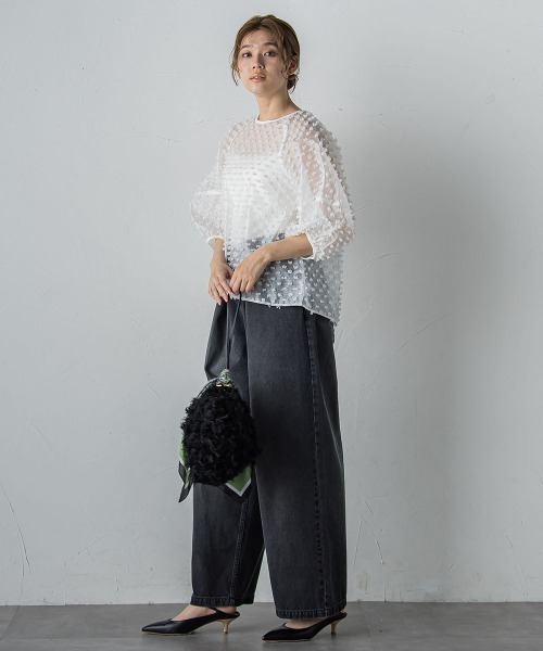 Droite lautreamont(ドロワットロートレアモン)の「ポンポンジャガードブラウス≪洗濯機で洗える≫(シャツ/ブラウス・レディース・オフホワイト/ブラック・M)」の12枚目の写真