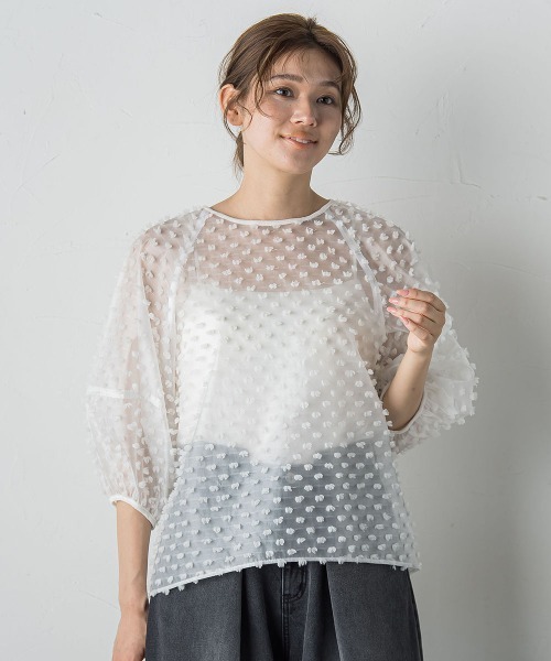 Droite lautreamont(ドロワットロートレアモン)の「ポンポンジャガードブラウス≪洗濯機で洗える≫(シャツ/ブラウス・レディース・オフホワイト/ブラック・M)」の3枚目の写真