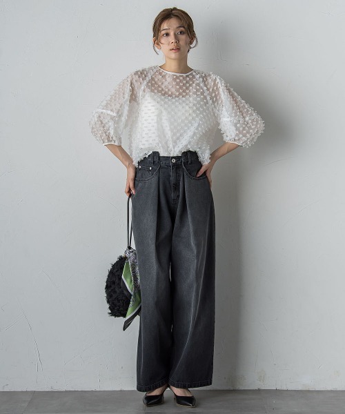 Droite lautreamont(ドロワットロートレアモン)の「ポンポンジャガードブラウス≪洗濯機で洗える≫(シャツ/ブラウス・レディース・オフホワイト/ブラック・M)」の9枚目の写真