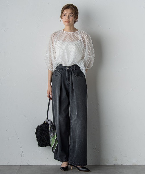 Droite lautreamont(ドロワットロートレアモン)の「ポンポンジャガードブラウス≪洗濯機で洗える≫(シャツ/ブラウス・レディース・オフホワイト/ブラック・M)」の10枚目の写真