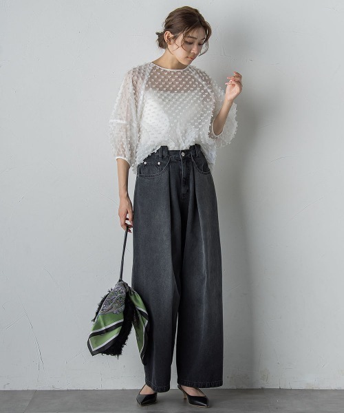 Droite lautreamont(ドロワットロートレアモン)の「ポンポンジャガードブラウス≪洗濯機で洗える≫(シャツ/ブラウス・レディース・オフホワイト/ブラック・M)」の11枚目の写真