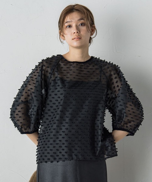 Droite lautreamont(ドロワットロートレアモン)の「ポンポンジャガードブラウス≪洗濯機で洗える≫(シャツ/ブラウス・レディース・オフホワイト/ブラック・M)」の20枚目の写真