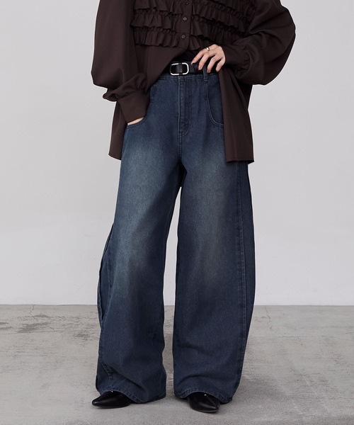 【forksy.】BIGポケットハイウエストワイドテーパードデニムパンツ