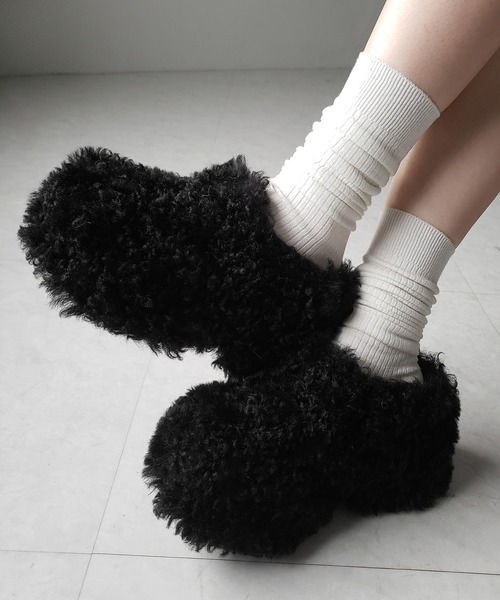 セール】【 2color 】厚底テディボアサボサンダル ／ platform teddy