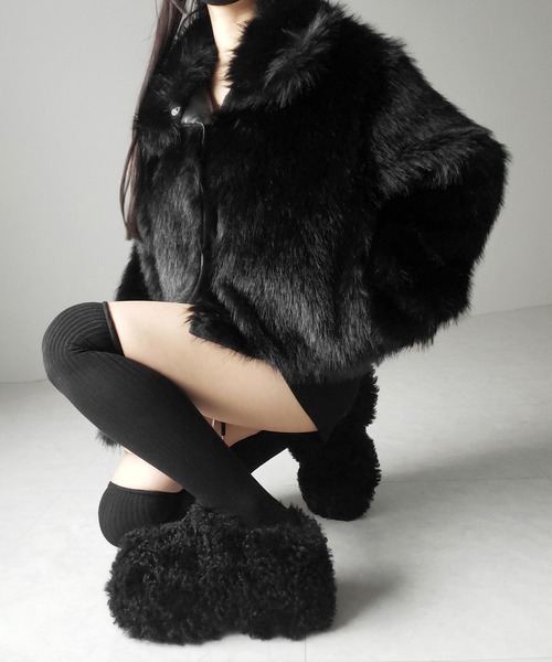 me+em select(ミームセレクト)の「【 2color 】厚底テディボアサボサンダル / platform teddy boa sabo sandals(その他シューズ・レディース・ブラック/アイボリー・36/37/38/39/40)」の8枚目の写真