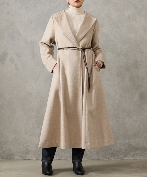 AIMER（エメ）の「メランジーウールライクニュアンスバックルベルトロングコート（その他アウター・レディース・チャコールグレー/ベージュ/ライトグレー・MEDIUM）」の3枚目の写真
