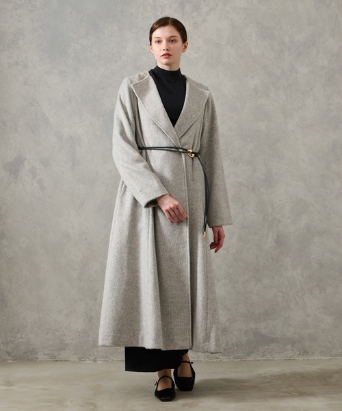 AIMER（エメ）の「メランジーウールライクニュアンスバックルベルトロングコート（その他アウター・レディース・チャコールグレー/ベージュ/ライトグレー・MEDIUM）」の14枚目の写真