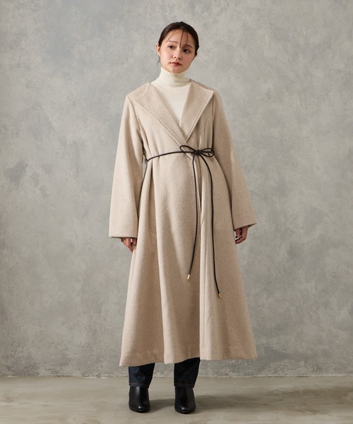 AIMER（エメ）の「メランジーウールライクニュアンスバックルベルトロングコート（その他アウター・レディース・チャコールグレー/ベージュ/ライトグレー・MEDIUM）」の8枚目の写真