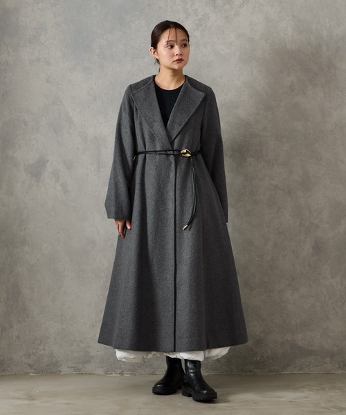 AIMER（エメ）の「メランジーウールライクニュアンスバックルベルトロングコート（その他アウター・レディース・チャコールグレー/ベージュ/ライトグレー・MEDIUM）」の12枚目の写真