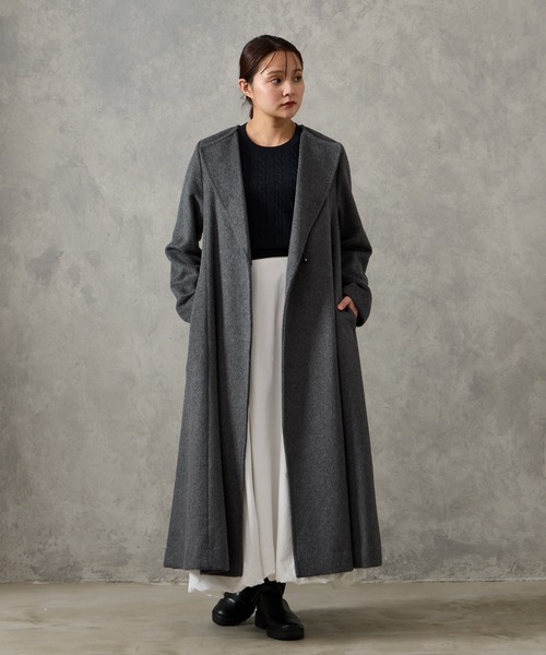 AIMER（エメ）の「メランジーウールライクニュアンスバックルベルトロングコート（その他アウター・レディース・チャコールグレー/ベージュ/ライトグレー・MEDIUM）」の11枚目の写真