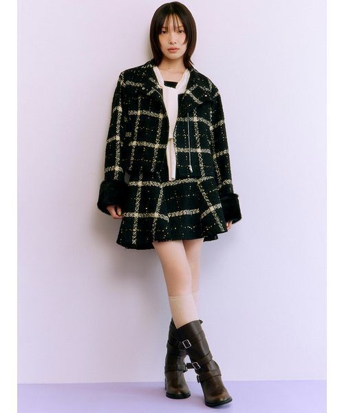 LILY BROWN（リリーブラウン）の「セーラーカーデレイヤードニット（ニット/セーター・レディース・ブラック/ベージュ/ライム・F）」の5枚目の写真