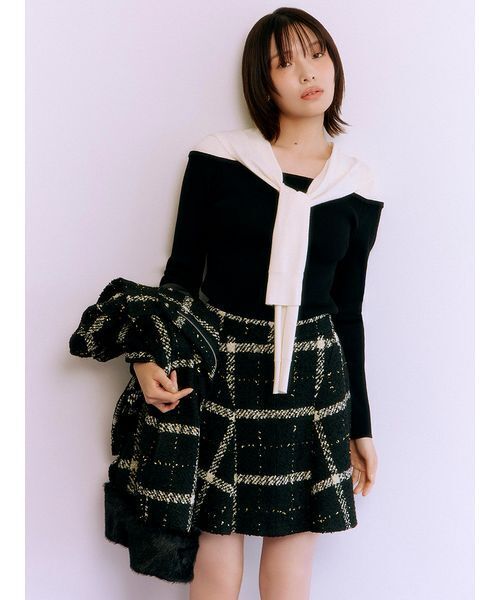 LILY BROWN（リリーブラウン）の「セーラーカーデレイヤードニット（ニット/セーター・レディース・ブラック/ベージュ/ライム・F）」の6枚目の写真