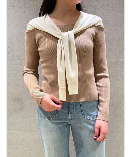 LILY BROWN（リリーブラウン）の「セーラーカーデレイヤードニット（ニット/セーター・レディース・ブラック/ベージュ/ライム・F）」の7枚目の写真