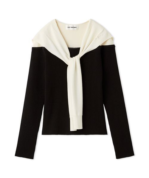 LILY BROWN（リリーブラウン）の「セーラーカーデレイヤードニット（ニット/セーター・レディース・ブラック/ベージュ/ライム・F）」の13枚目の写真